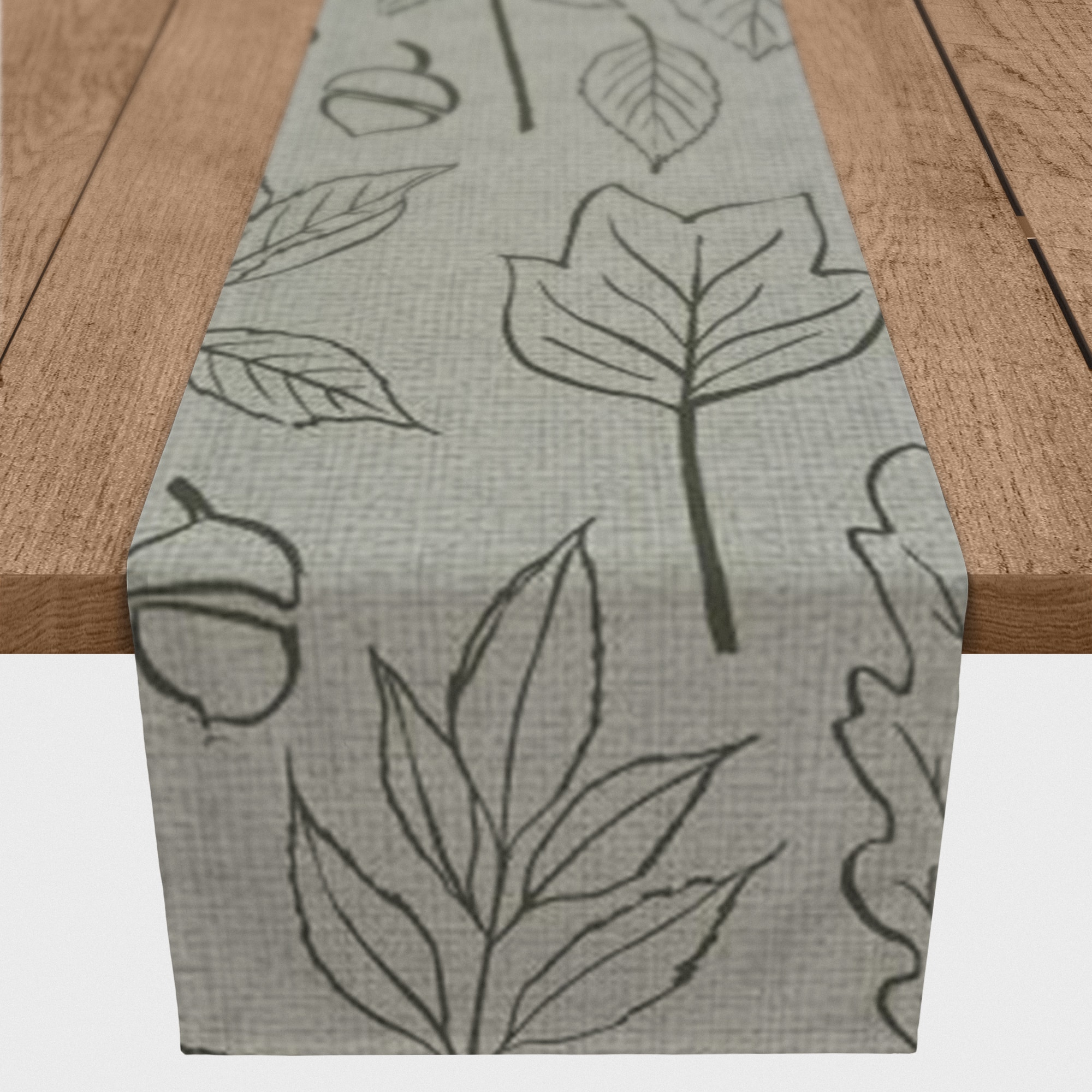 72'' Green Leaf Pattern Cotton Twill Runner